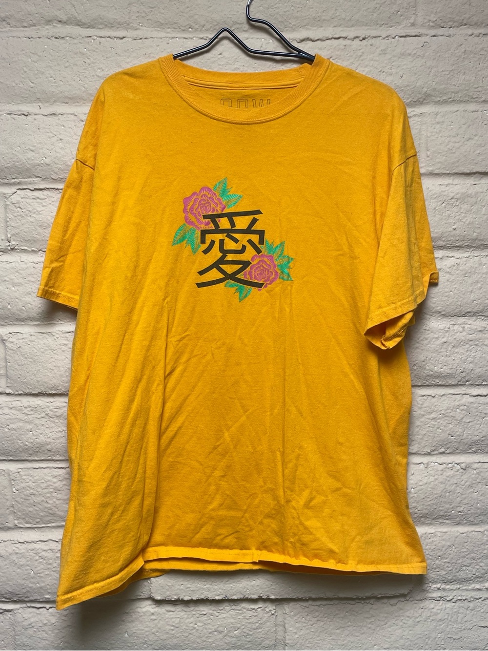 Men's Yellow Graphic Tee with Floral Character Print